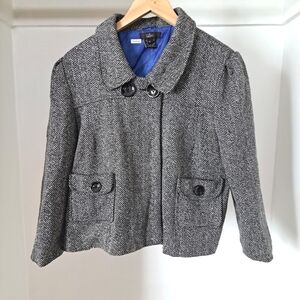 Luii | Black & white wool blend herringbone one button closer women's jacket
